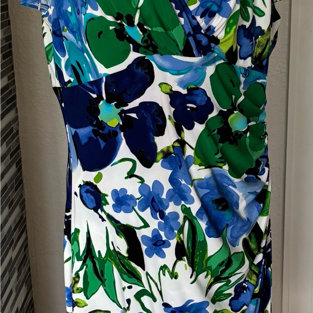 Ralph Lauren Asymmetrical Floral Dress in Blue and Green